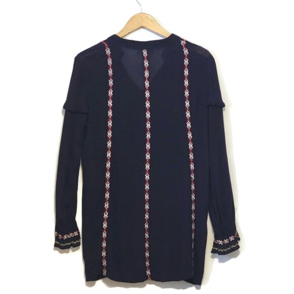 Tularosa Revolve V Neck Embroidered Boho Chic Navy Blue Tunic Mini Dress Size S - Picture 9 of 16